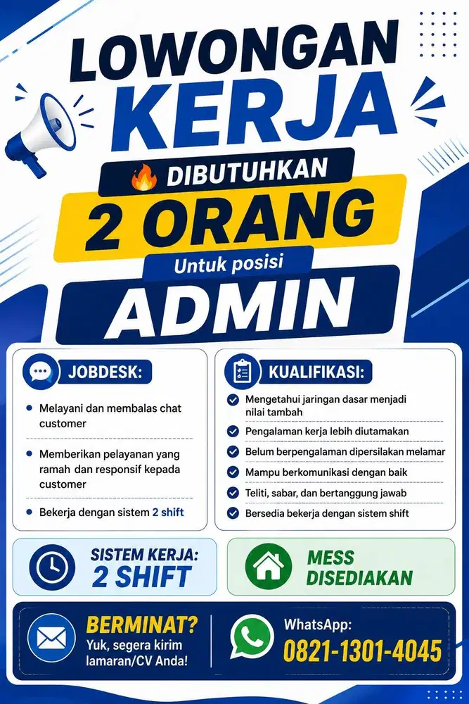 Lowongan Pekerjaan Admin Pria/Wanita