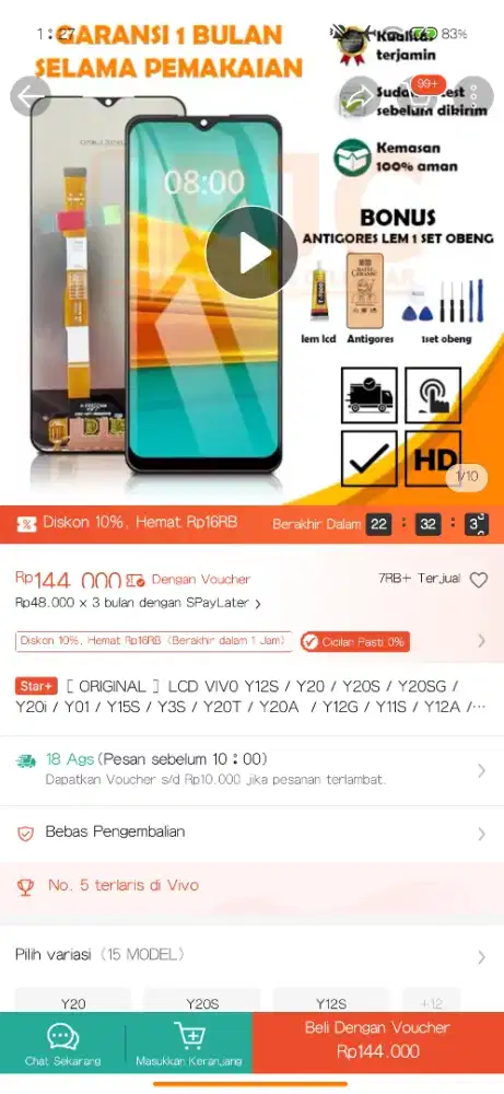 Lcd vivo Y20s kondisi ( BARU )