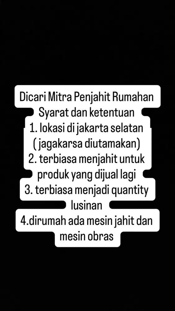 Dicari Mitra Penjahit