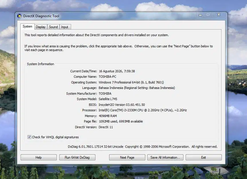 Laptop Toshibha L745 core i3