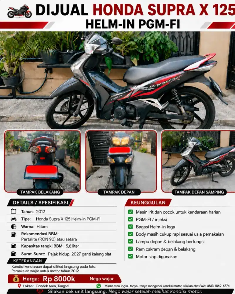Honda Supra X 125 Helm-in PGM-FI 2012 Pajak Hidup