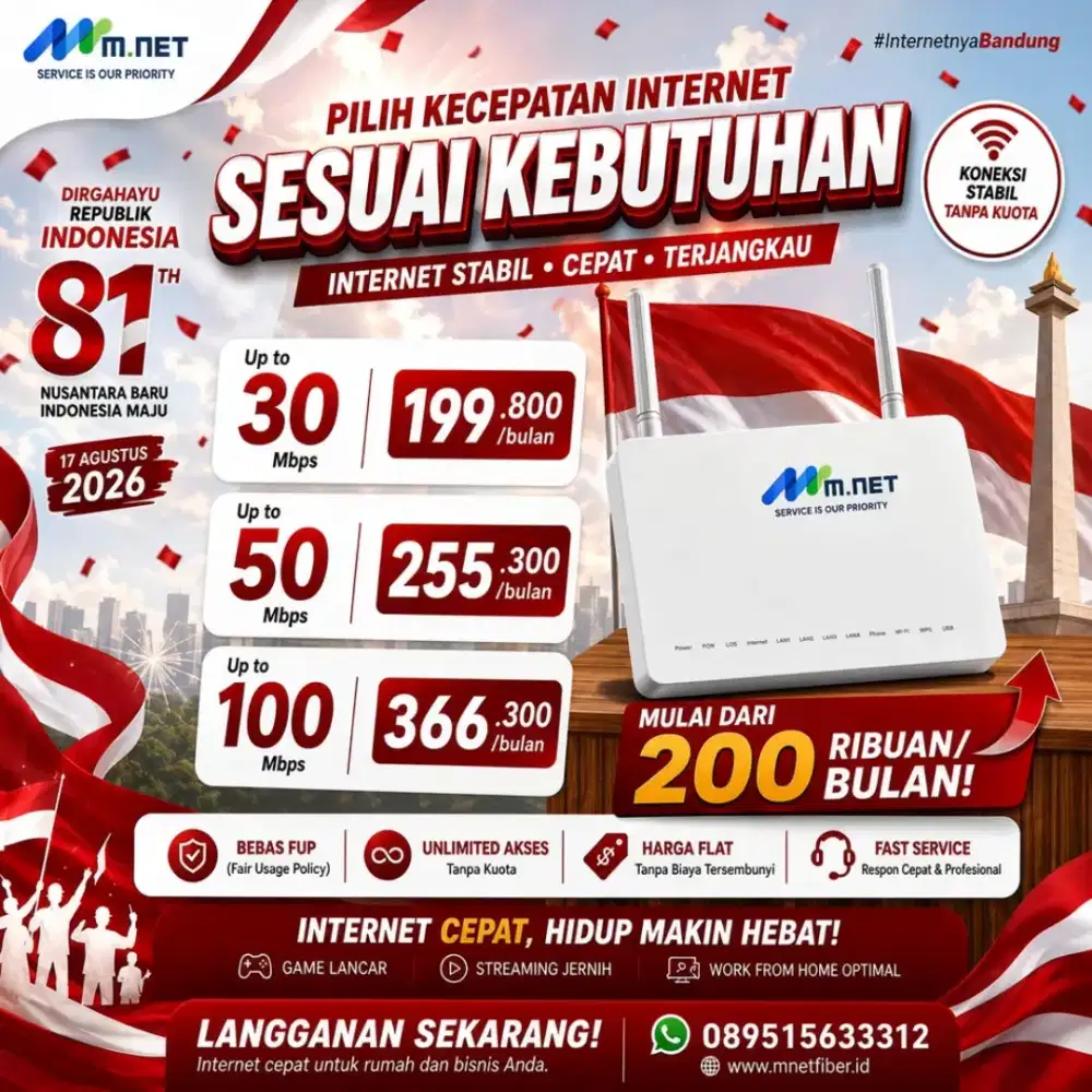 WIFI INTERNET MNET FIBER TANPA DEPOSIT DAN TANPA BIAYA PASANG
