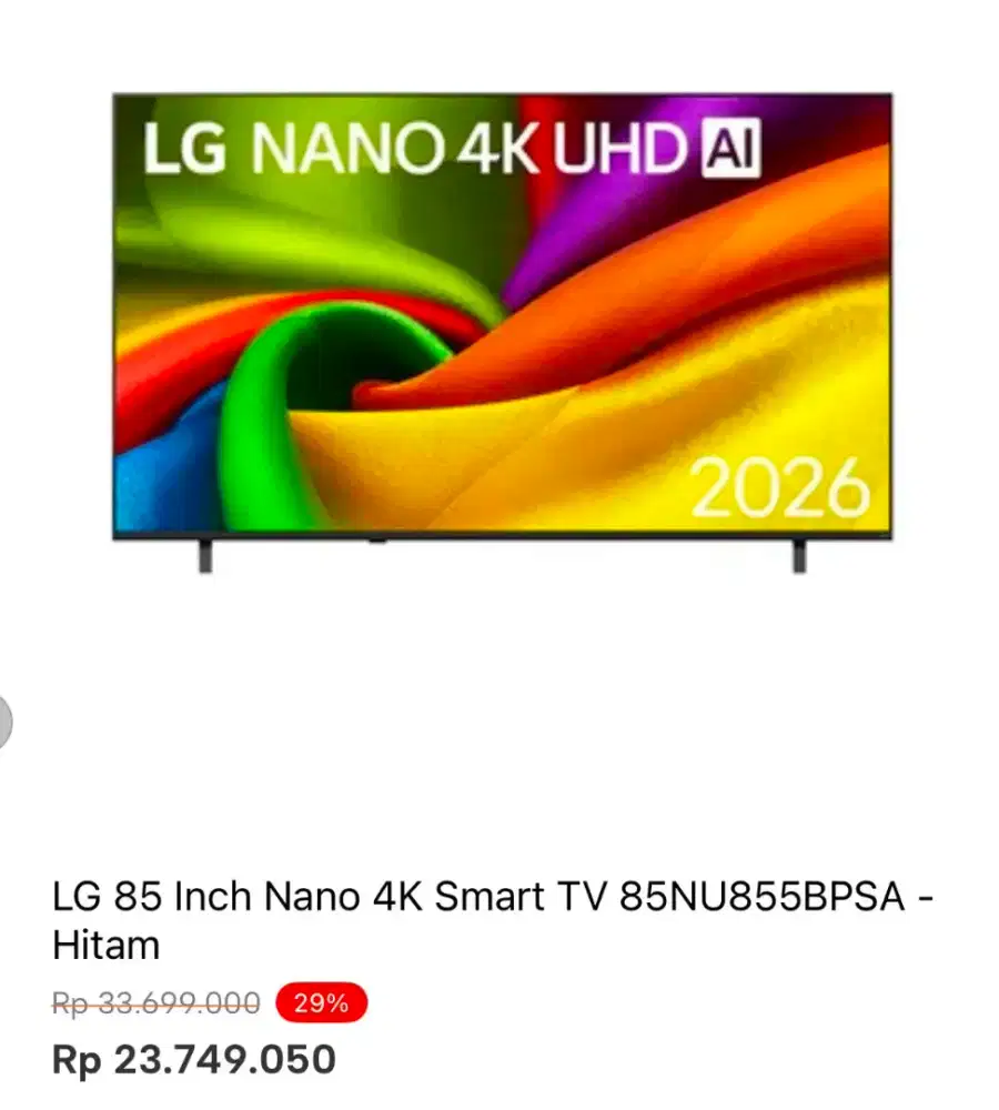 LG 85 INCH NANO 4K SMART TV 85NU855BPSA