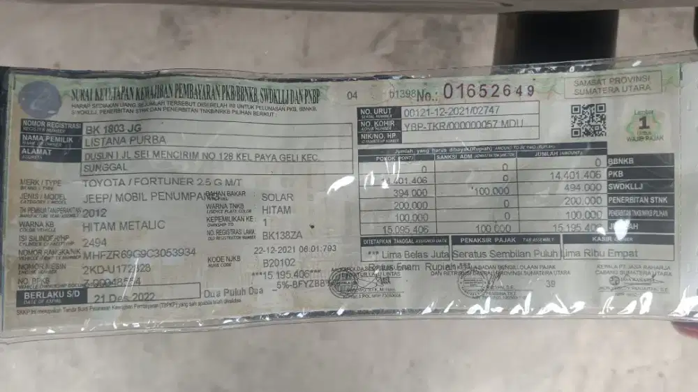 Di jual fortuner 2012