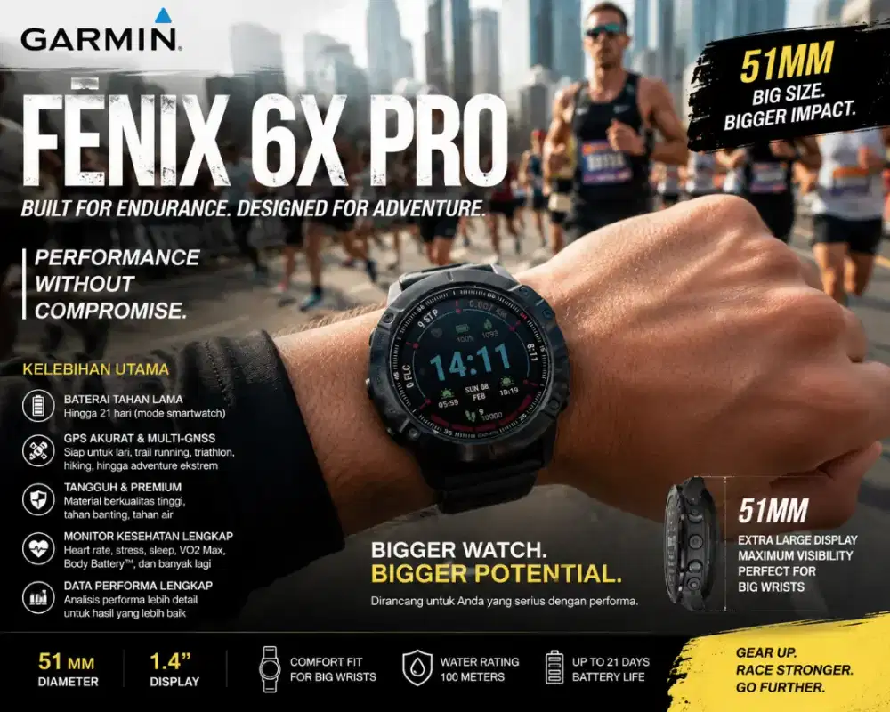 Garmin Fenix 6X Pro 51mm – Kondisi Mulus, Baterai Sehat