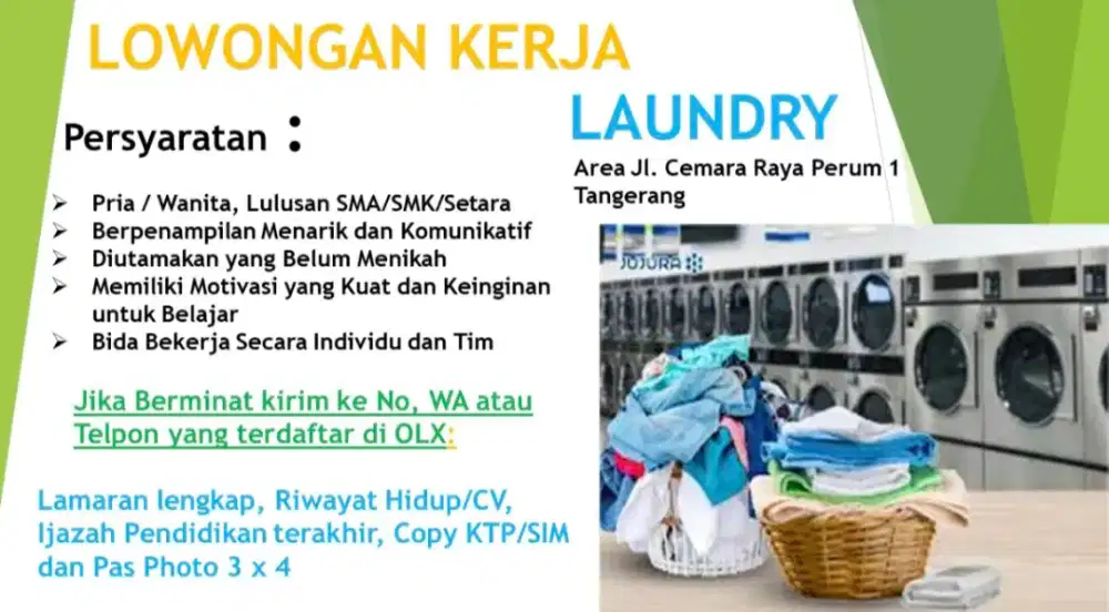 Lowongan Laundry Full Service & Self Service