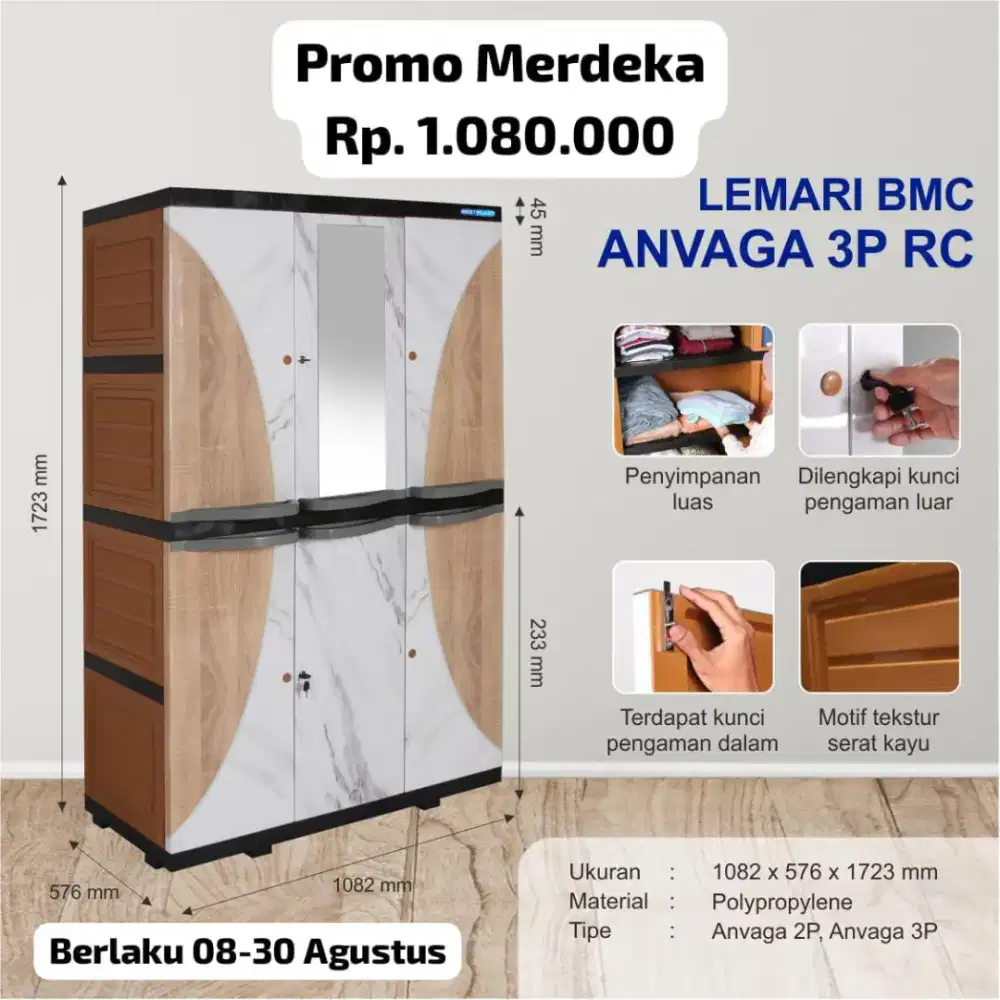 PROMO MERDEKA LEMARI PLASTIK 3 PINTU, TERMURAH DJ JOGJA