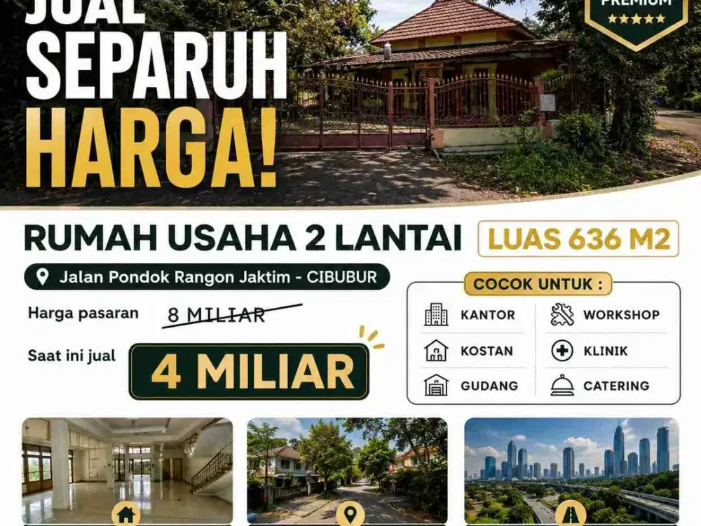 RUMAH EX CAFE, WORKSHOP SHM PONDOK RANGGON JAKARTA TIMUR POSISI HOEK LOKASI STRATEGIS