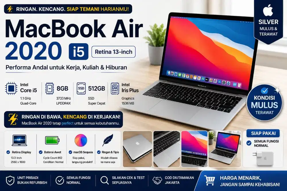 MacBook Air 2020 i5 / 8GB / 512GB Retina – Kondisi Bagus