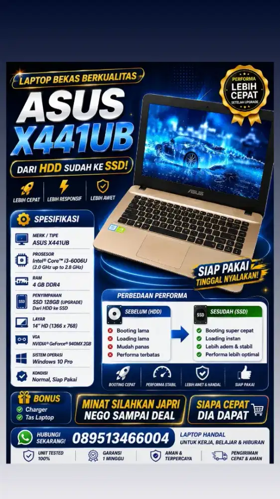 JUAL LAPTOP BEKAS TYPE ASUS X441UB