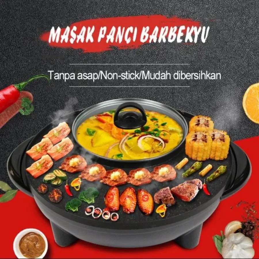 BBQ Grill 2 In 1 Panggangan Hotpot Elektrik Shabu