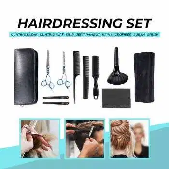 Set Gunting Rambut Salon 10in1 Buffing Stainless Steel 4Cr13