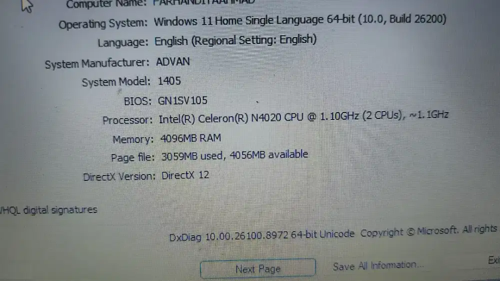Laptop advan soulmate 4/128