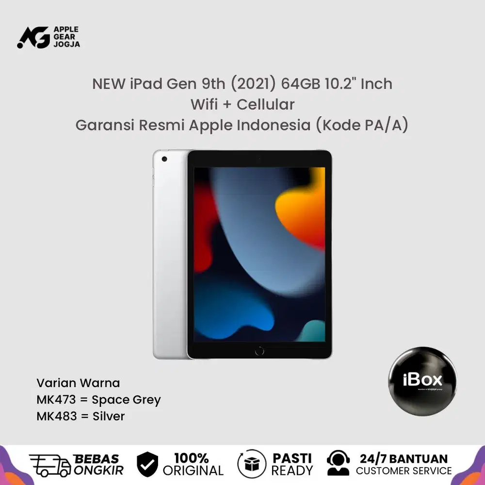 (iBox) Apple iPad Gen 9 64GB Wifi + Cellular Garansi Resmi Indonesia