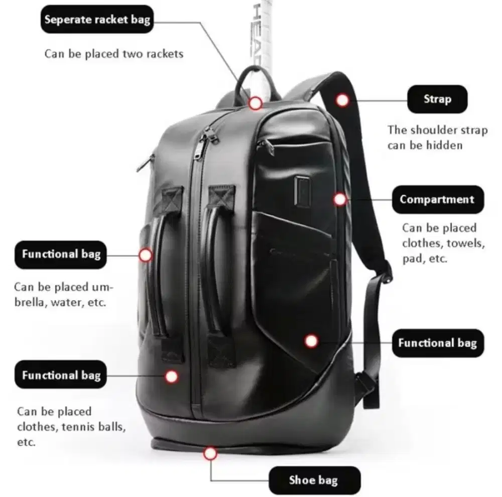 Dijual tas tennis backpack Merk GreatSpeed second