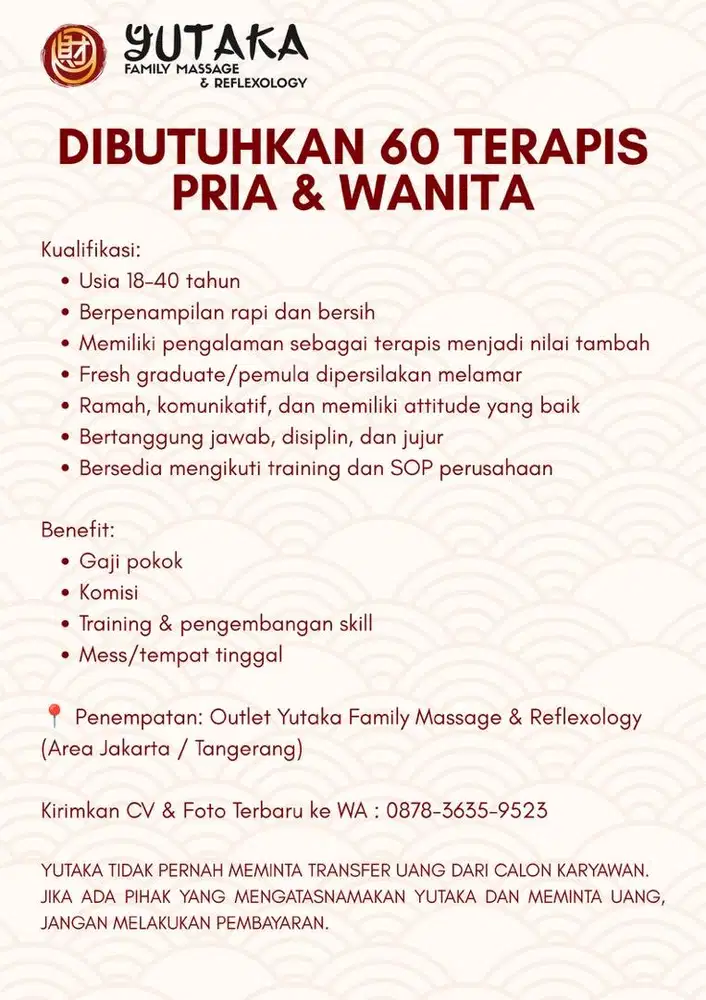 LOWONGAN TERAPIS PRIA & WANITA