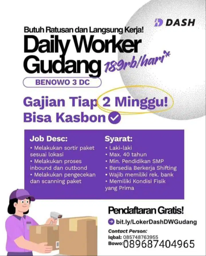 Loker gudang shoppe DW dely wolker surabaya