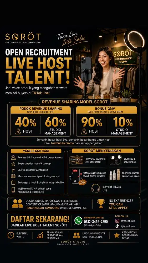 Rekrutmen Live Host Tiktok dan Shopee