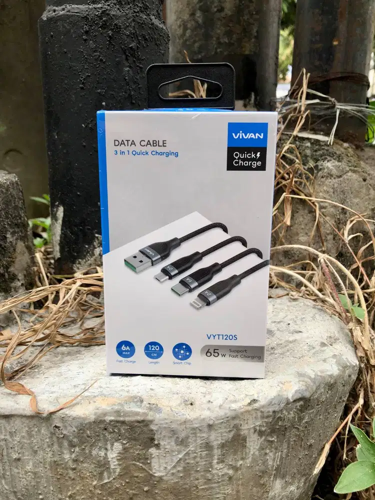 Vivan Data Cable VYT120S 3 in 1 Fast Charging 65W 120CM