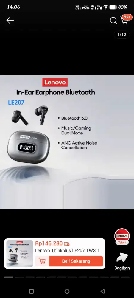 Lenovo Thinkplus LE207 TWS Earphone Bluetooth Stereo Sound ANC