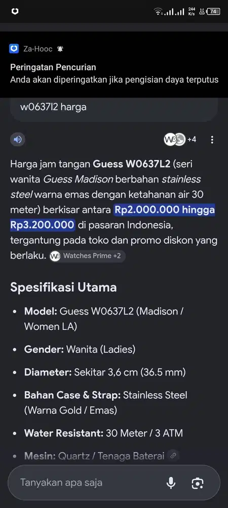 Jam tangan GUES W0637L2 water resistant stainless steel