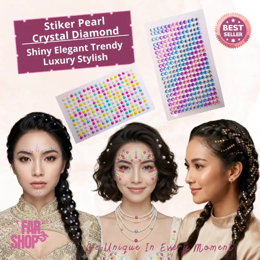 Stiker Pearl Crystal Diamond Wajah Rambut Make Up Trend Shiny Elegant