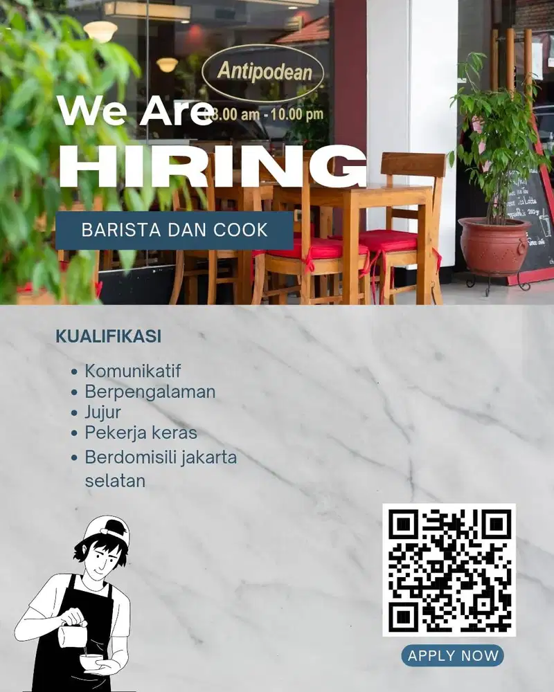 Di butuhkan cepat lowangan caffe kemang untuk barista cook dan floor
