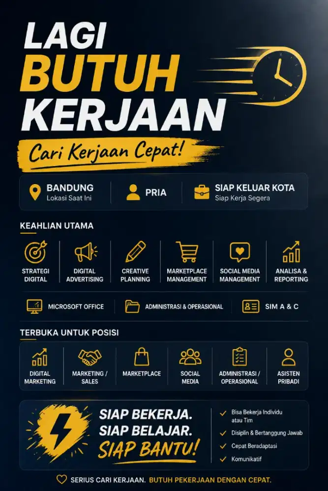 Saya Lagi Butuh Kerja CEPAT | Digital Marketing / Asisten Pribadi.