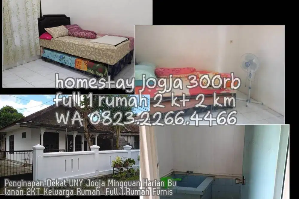 Penginapan Dekat UNY Jogja Mingguan Harian Bulanan 2KT Keluarga Rumah