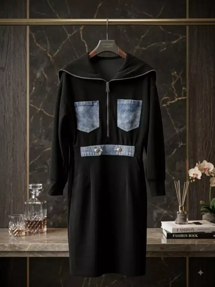Casual denim patchwork dress, tampil bold & stylish dalam sekejab!!