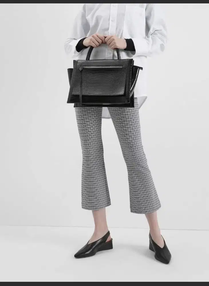 Charles and Keith Large Croc-Effect Trapeze Handbag