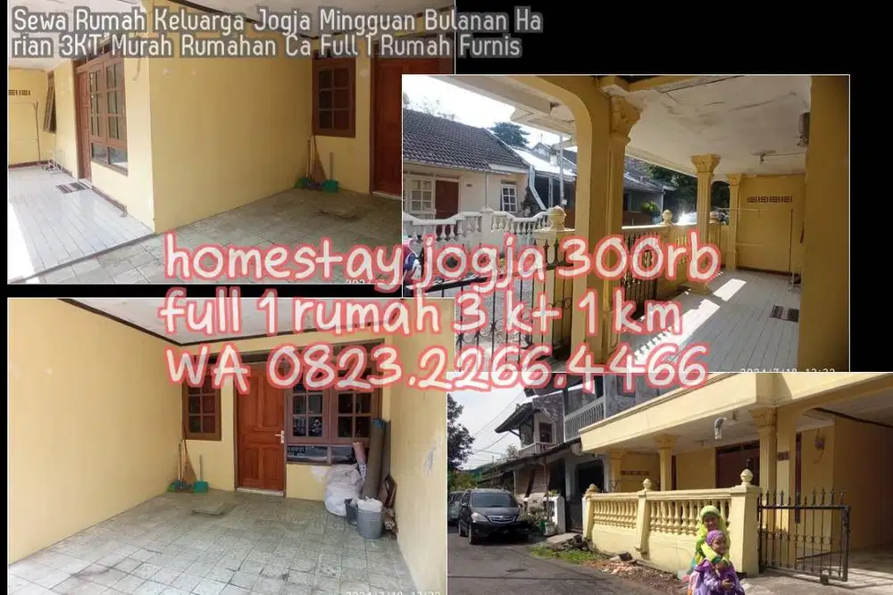 Sewa Rumah Keluarga Jogja Mingguan Bulanan Harian 3KT Murah Rumahan Ca
