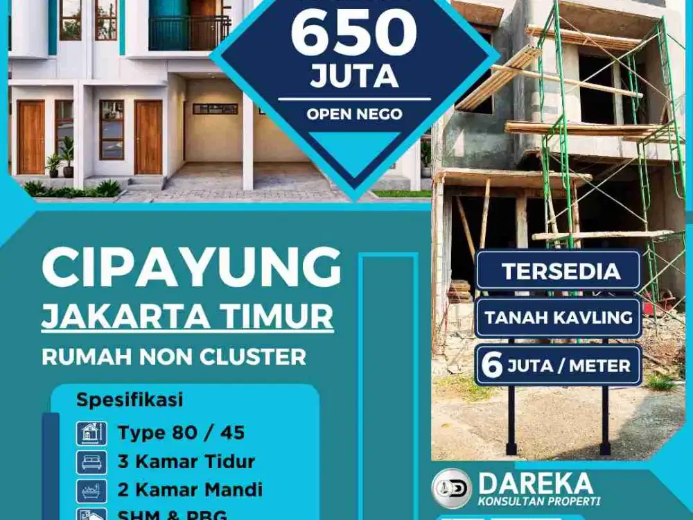 Dijual Rumah 2 Lantai Setu Cipayung Jakarta Timur