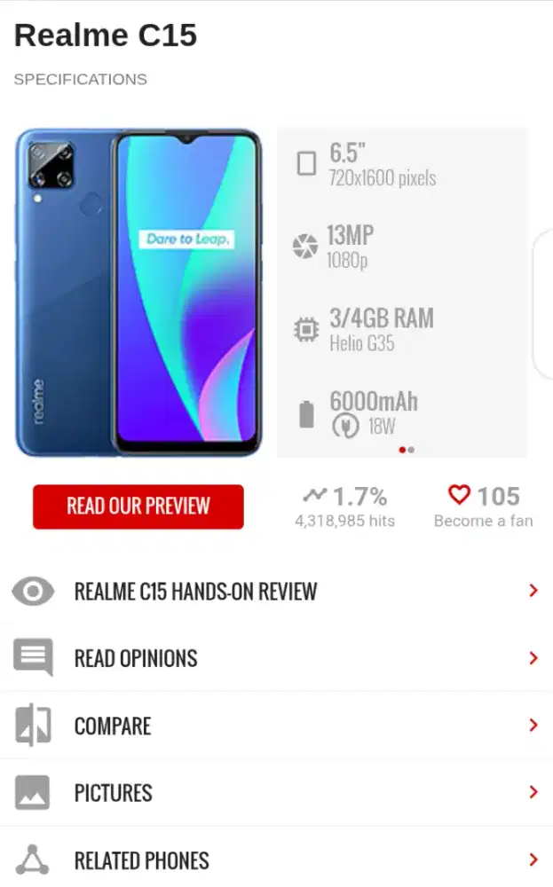 REALMI C15 RAM 4 / 64 Batangan NORMAL SEMUA