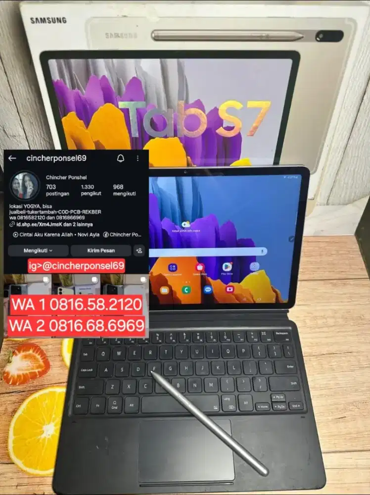 Jual tab samsung s7 5g 6/128 fullset original free spen dan  keyboard