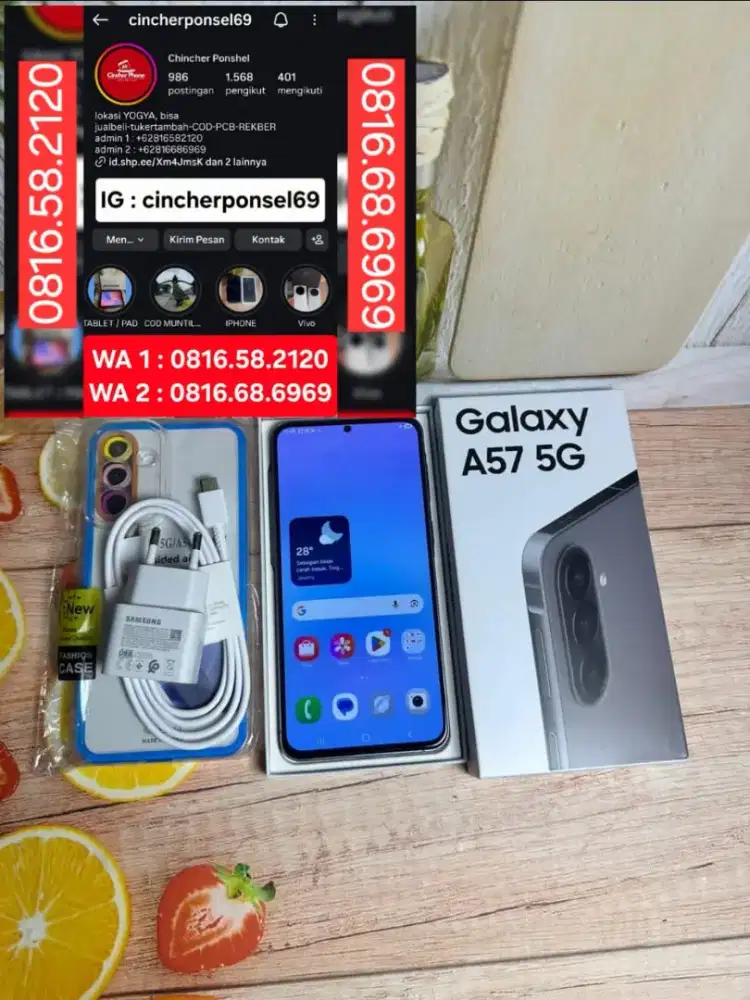 Jual hp SAMSUNG A57 5g 8/256 likenew istimewa open dus free adaptor