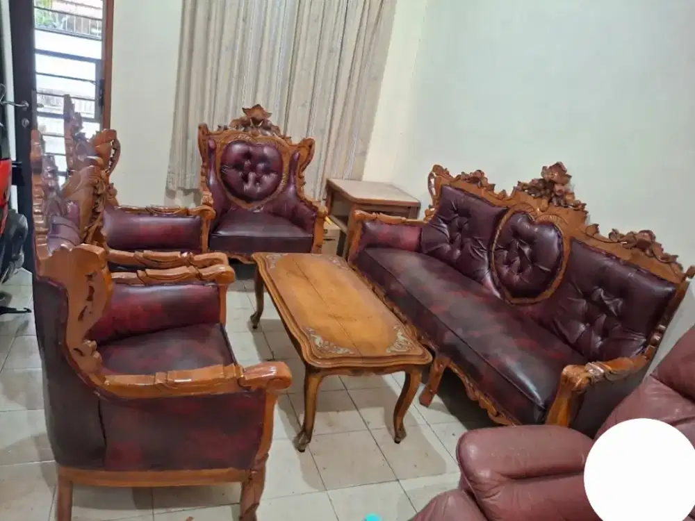 Kursi Tamu Kayu Jati Set Sofa Bangku Meja Ruang Ukir Antik Klasik 3111
