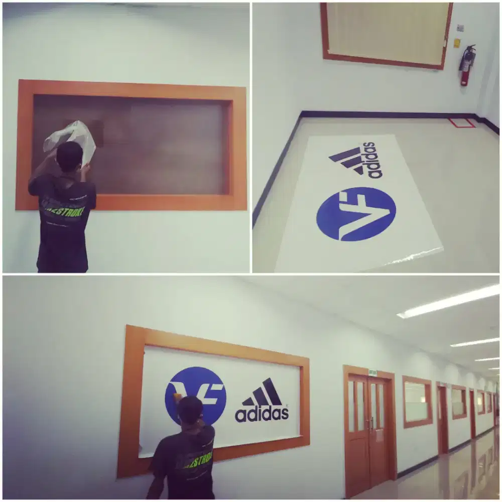 Sticker branding kaca vinyl stiker logo perusahaan, tidak mudah luntur