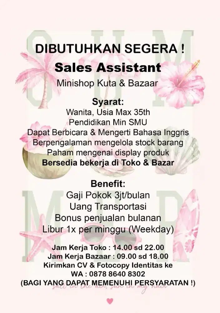 Dicari Sales Assistant