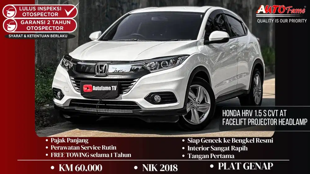 Honda HRV 1.5 S CVT AT FACELIFT PROJECTOR HEADLAMP Pemakaian 2019 Whit