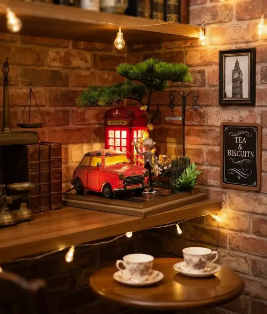 Lampu hiasan diorama figure diecast mobil mini cooper mr bean vintage