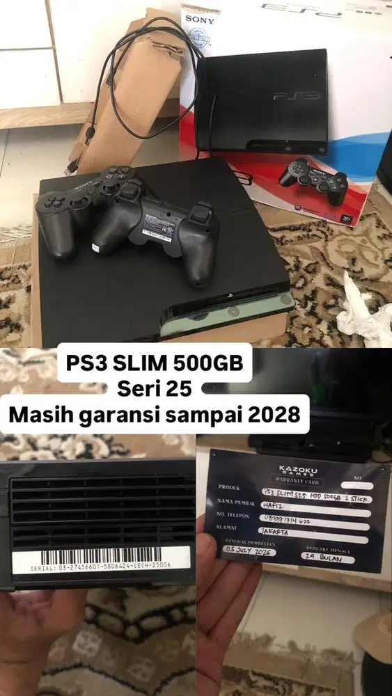 PS3 Slim 500GB Seri 25 Fullset + 2 Stick + Garansi