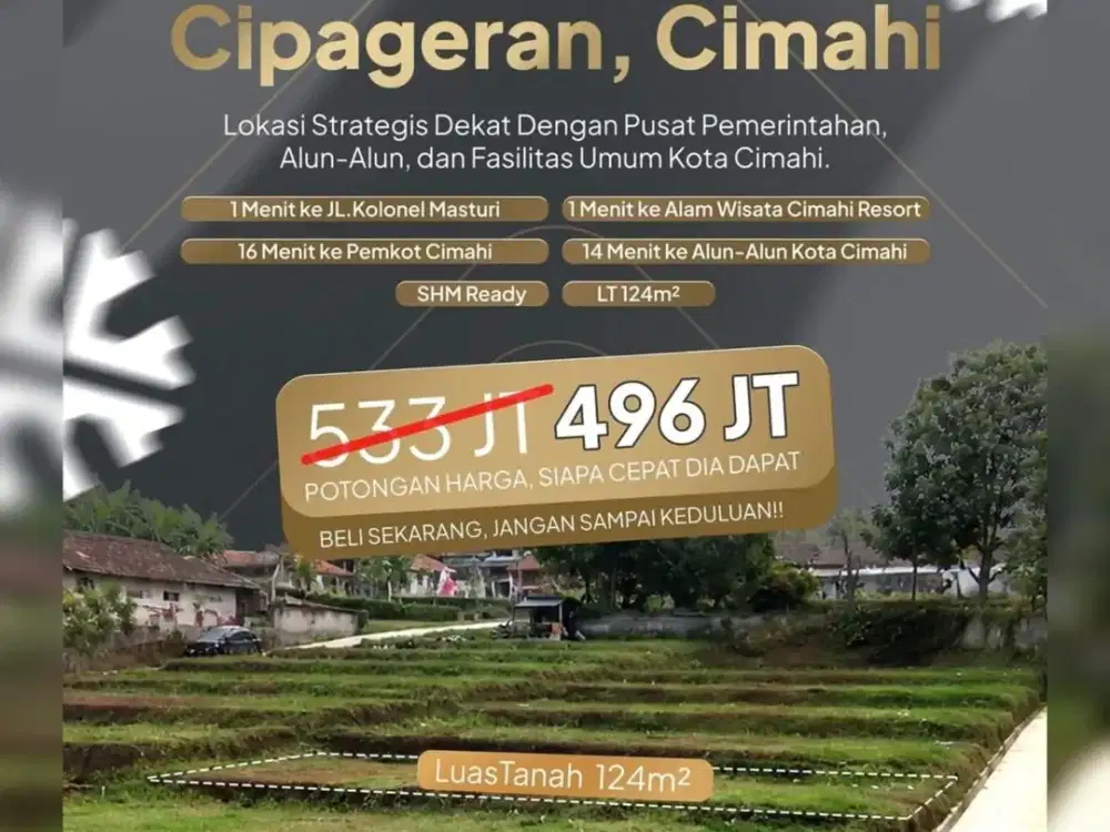 Tanah SHM di Cimahi dekat Tempat Wisata dan Unai