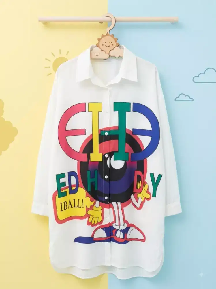 Kemeja tunik bermotif graphic pop art