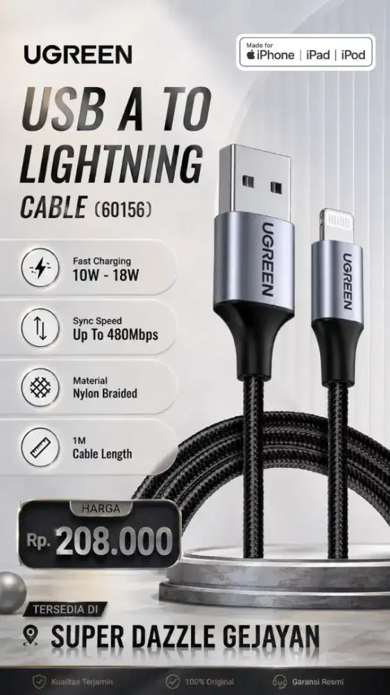 UGREEN USB A TO LIGHTNING CABLE MFI (60156)