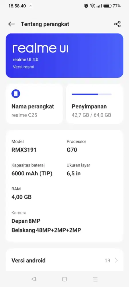 Realme c25 Ram 4/64 gb hp normal siap pakai, kamera jernih, batangan.