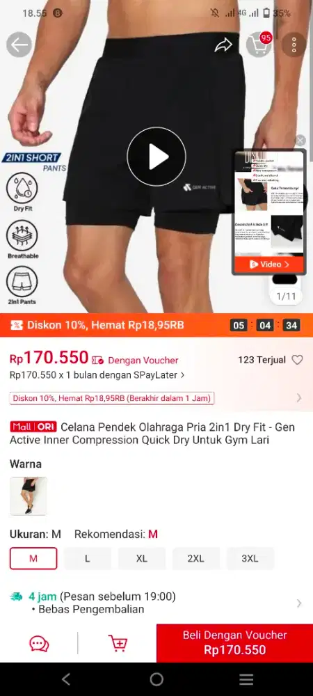 Celana olahraga pendek pria brand gen active
