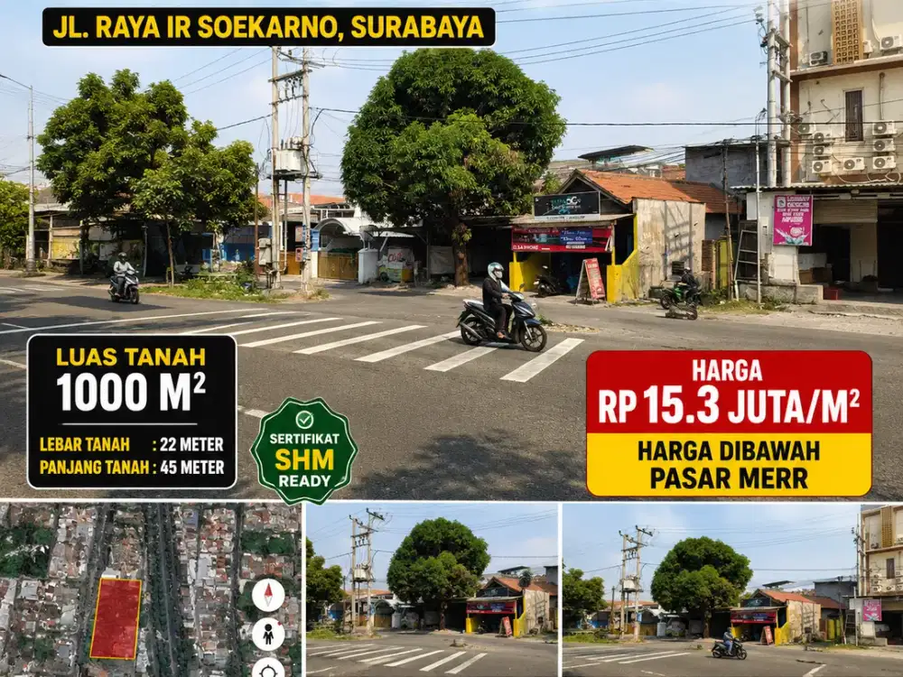 NOL JALAN MERR – LUAS 1000M2!! TANAH TERMURAH COCOK BUAT BISNIS/RUKO DLL