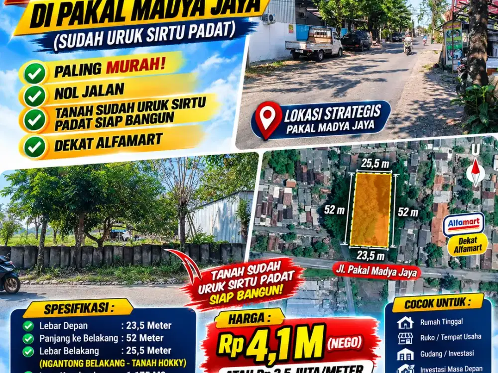 LUAS 1175 M2 - SIAP BANGUN – NOL JALAN!! DIJUAL TANAH DI PAKAL MADYA JAYA (SUDAH URUK SIRTU PADAT)