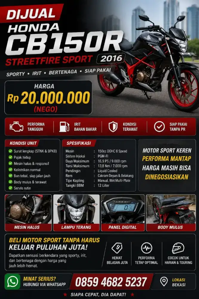 Honda CB150R StreetFire 2016 – Mesin Sehat, Siap Pakai